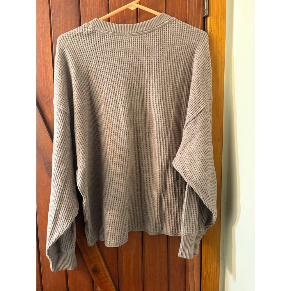 Old Navy Womens XL Waffle Knit Henley Top Brown Long Sleeve Thermal Sweater - Picture 2 of 3